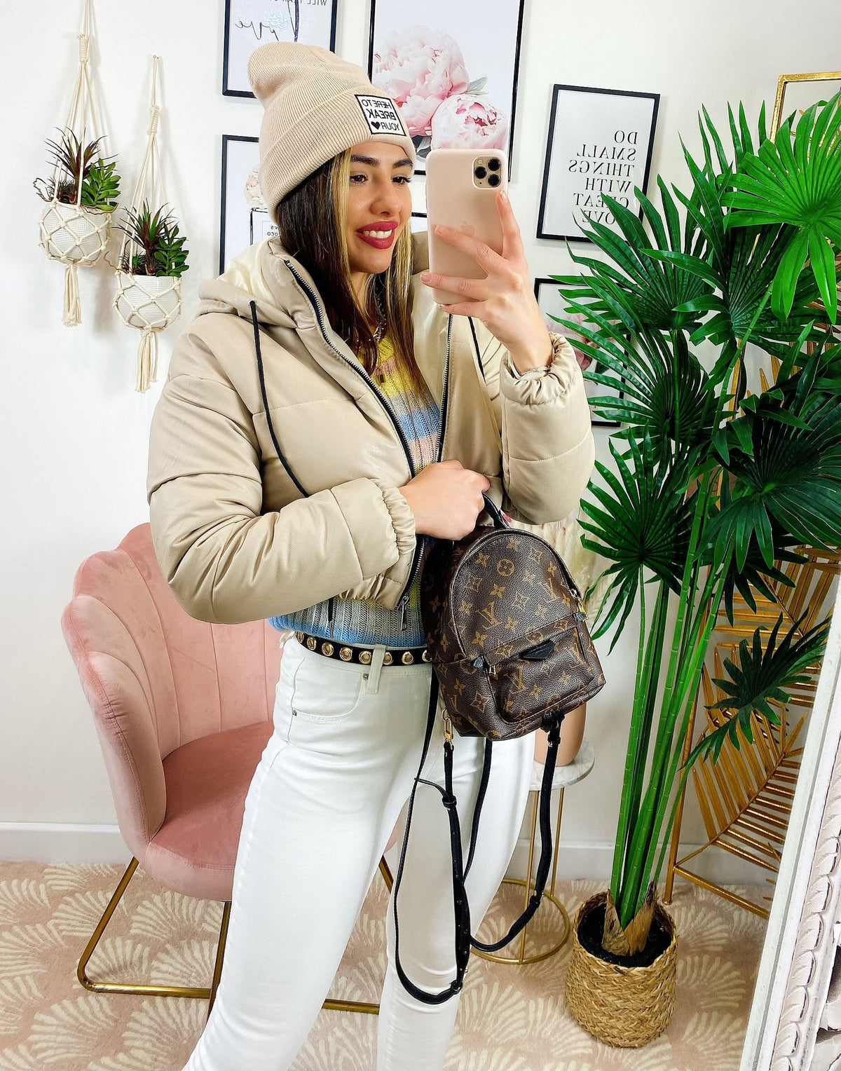 Bomber crop in ecopelle Beige