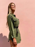 Abito con borchie manica lunga Verde