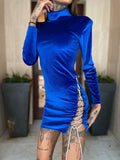 Abito velvet blu con stringhe