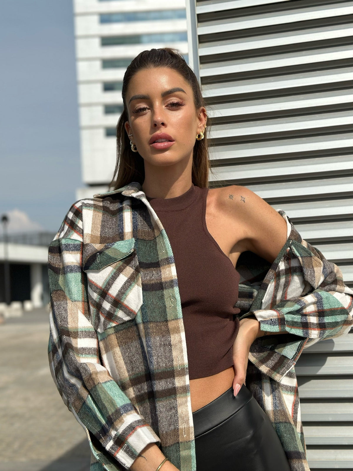 Giaccone a quadri Camel green