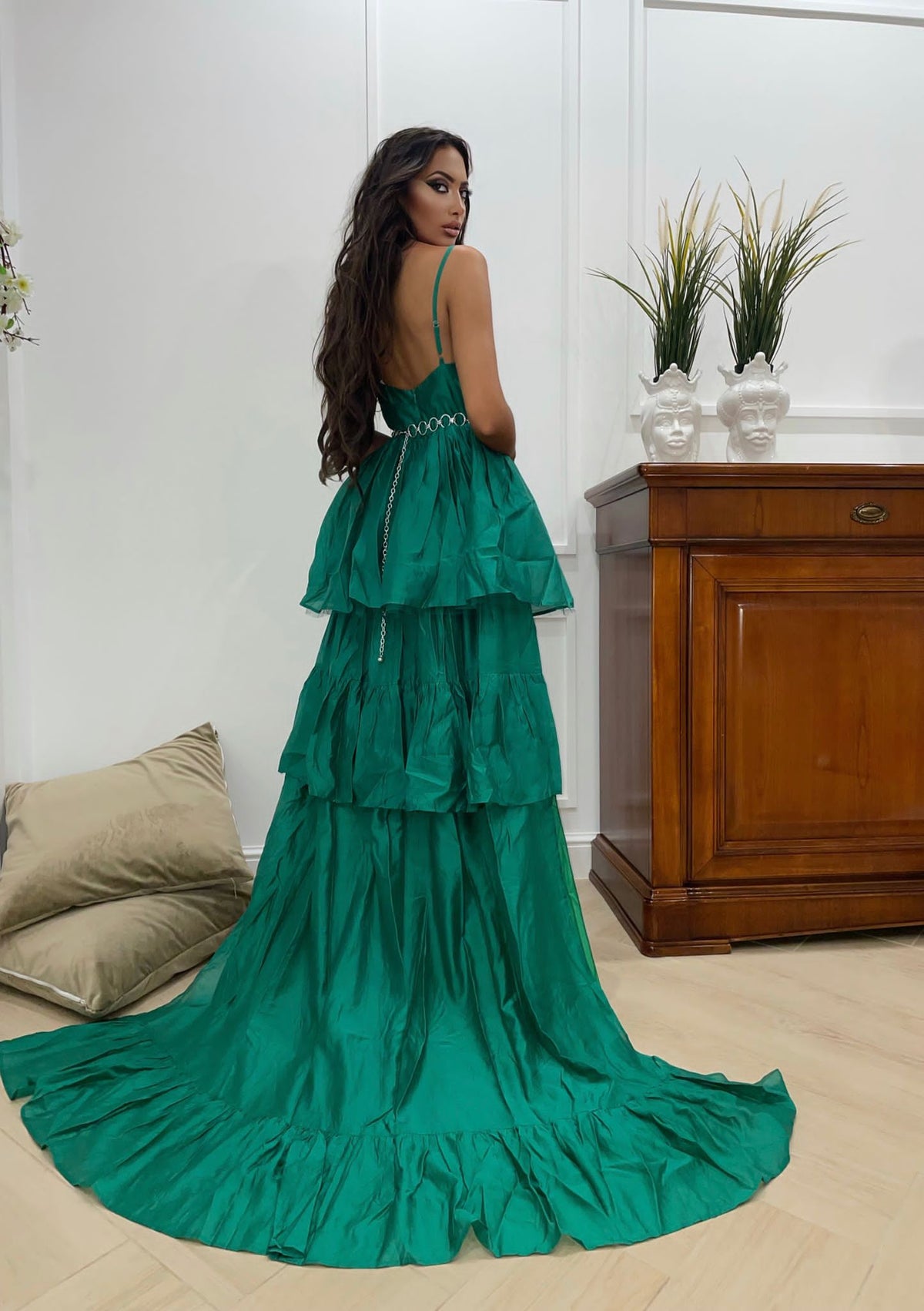 Abito verde con maxi gonna