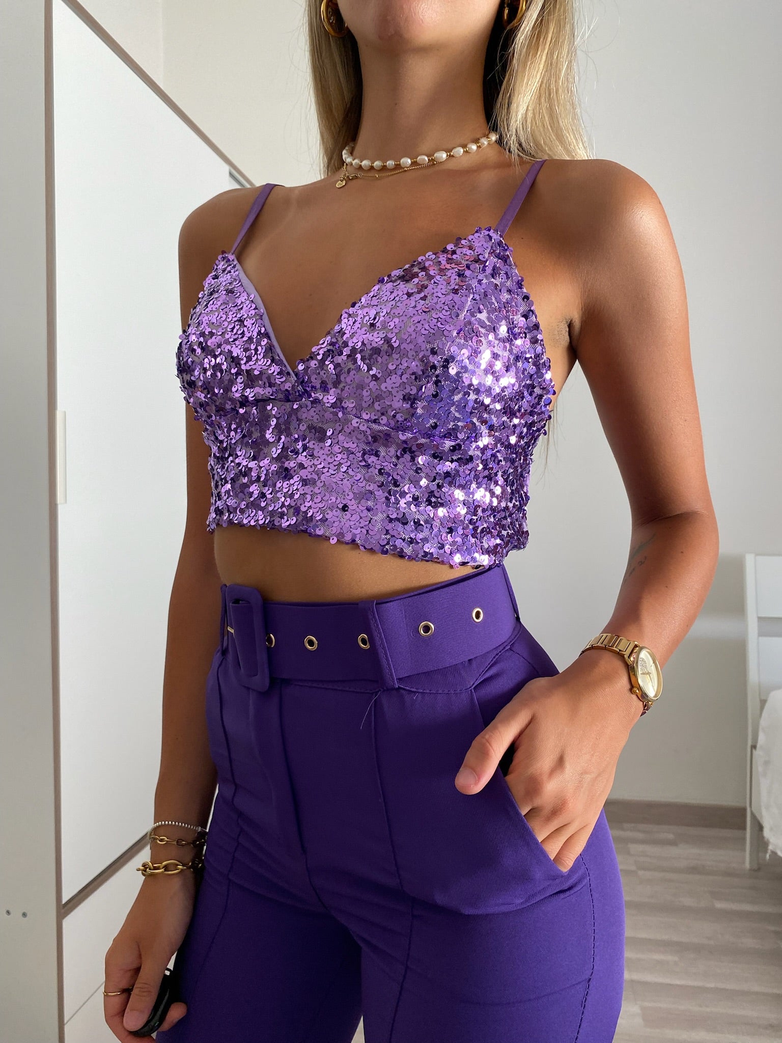 Top con paillettes lilla