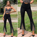 Pantaloni a zampa con strass