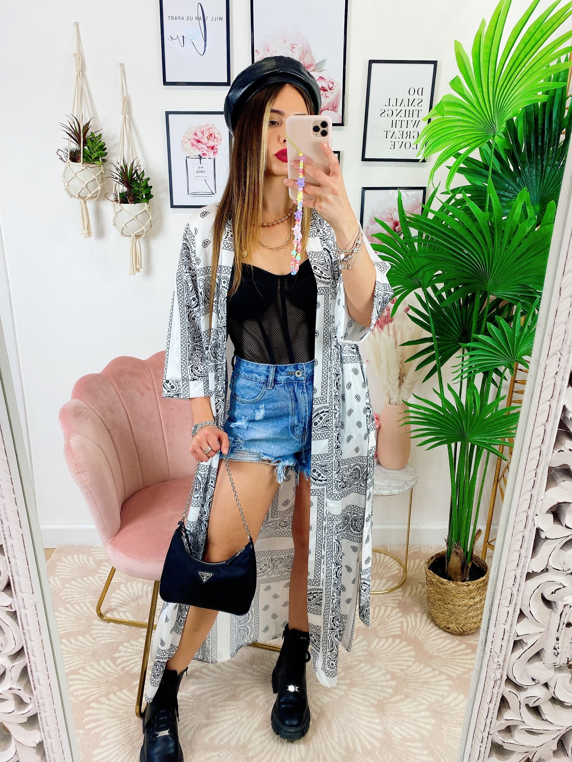 Kimono effetto bandana bianco