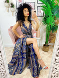 Dress Lungo con maxi spacco blu e arancione