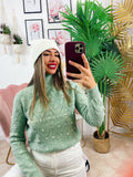 Maglione top quality con perle menta