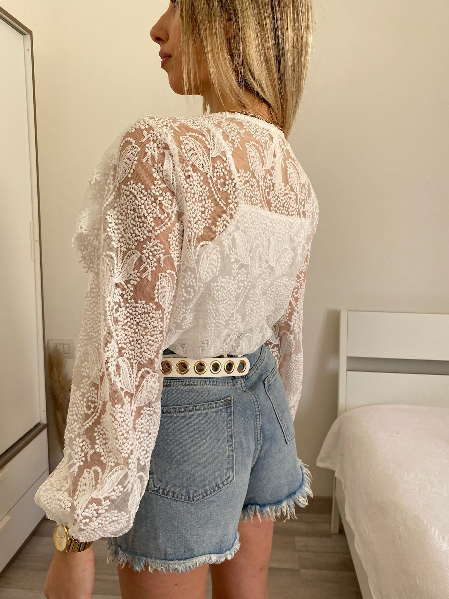 Camicia in pizzo bianca