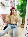 Maglione collo alto beige e oro