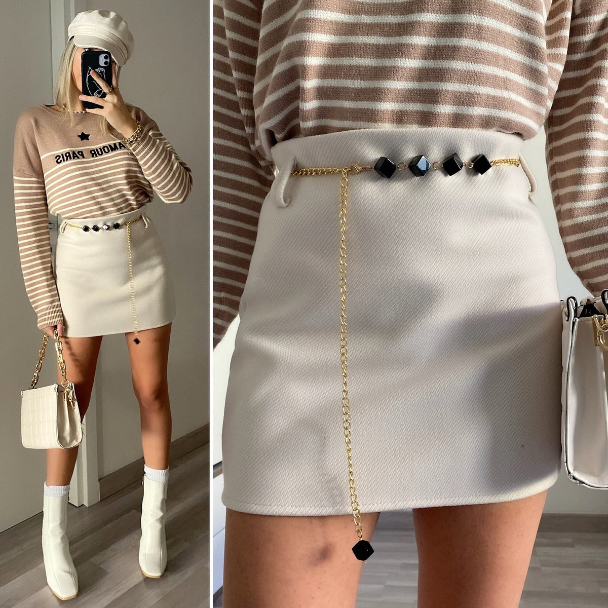 Gonna beige con cintura
