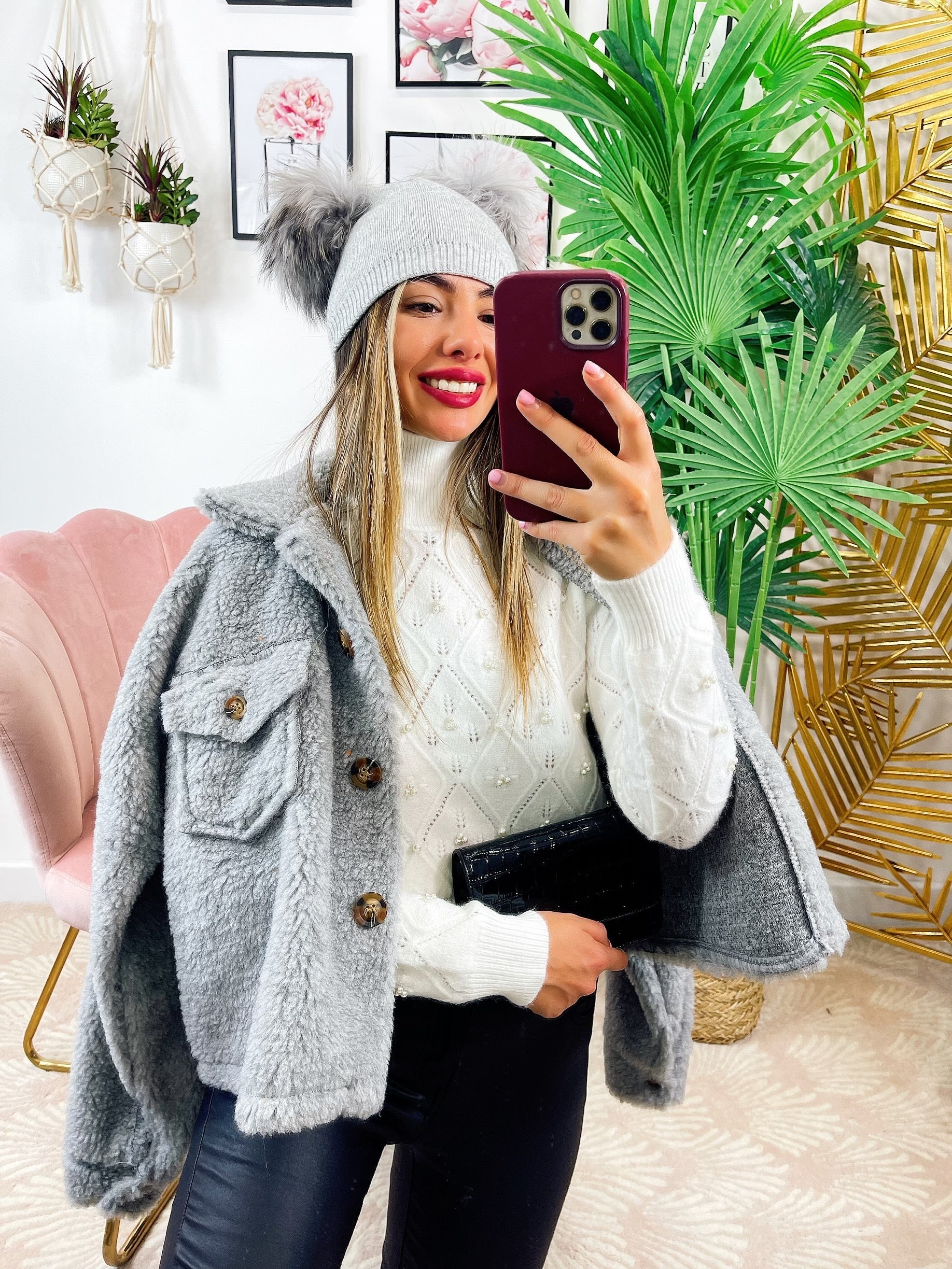 Cappotto corto Teddy grigio