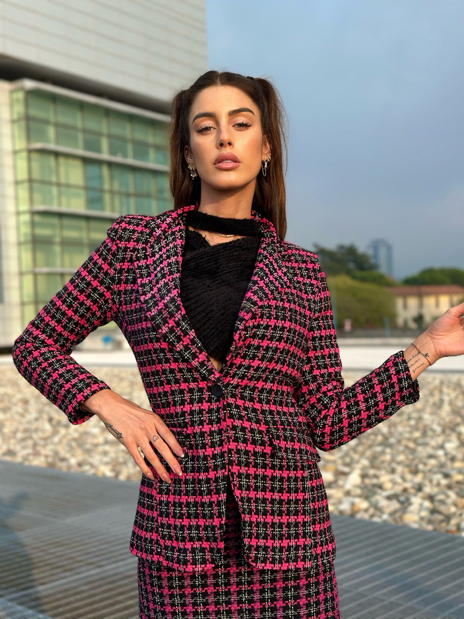 Giacca check Fuxia