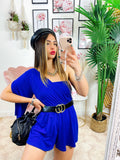 Tutina blu monospalla taglio a impero con cintura