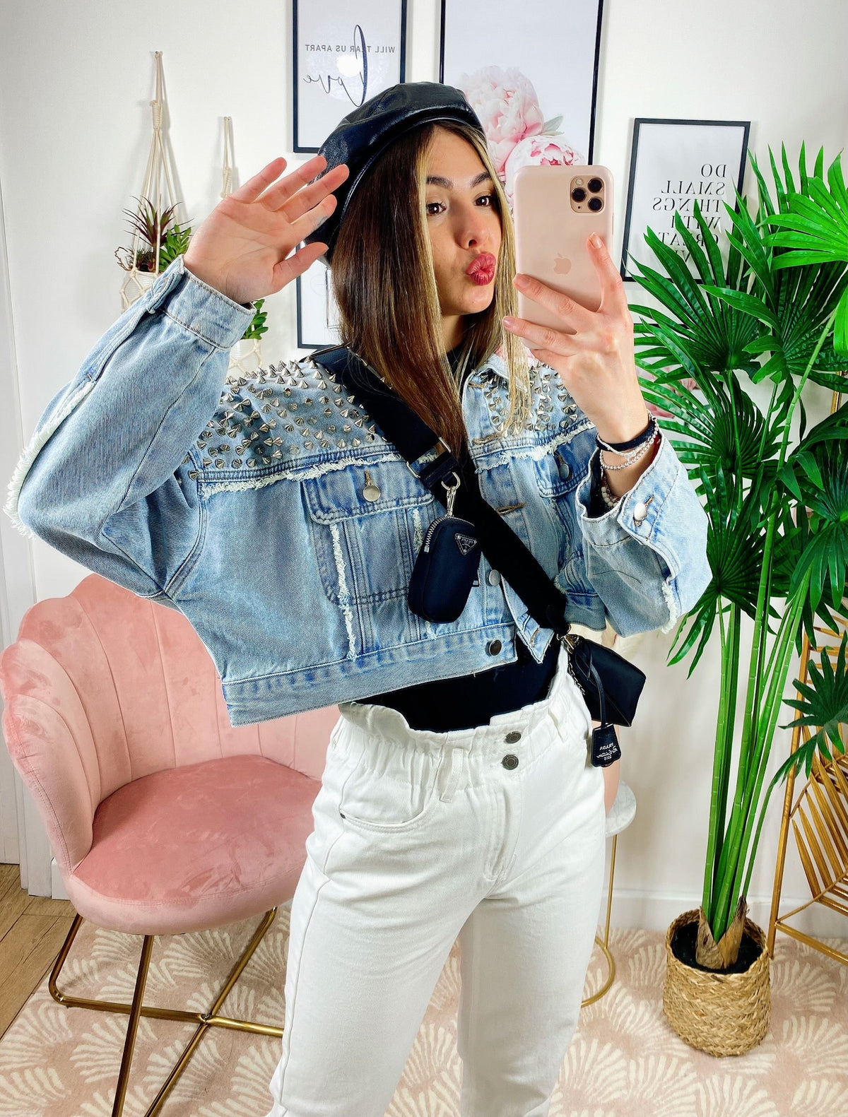 Giacca di jeans con borchie