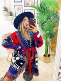Cardigan con frange rosso blu