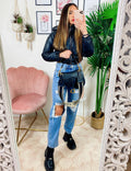 Bomber crop in ecopelle Nero