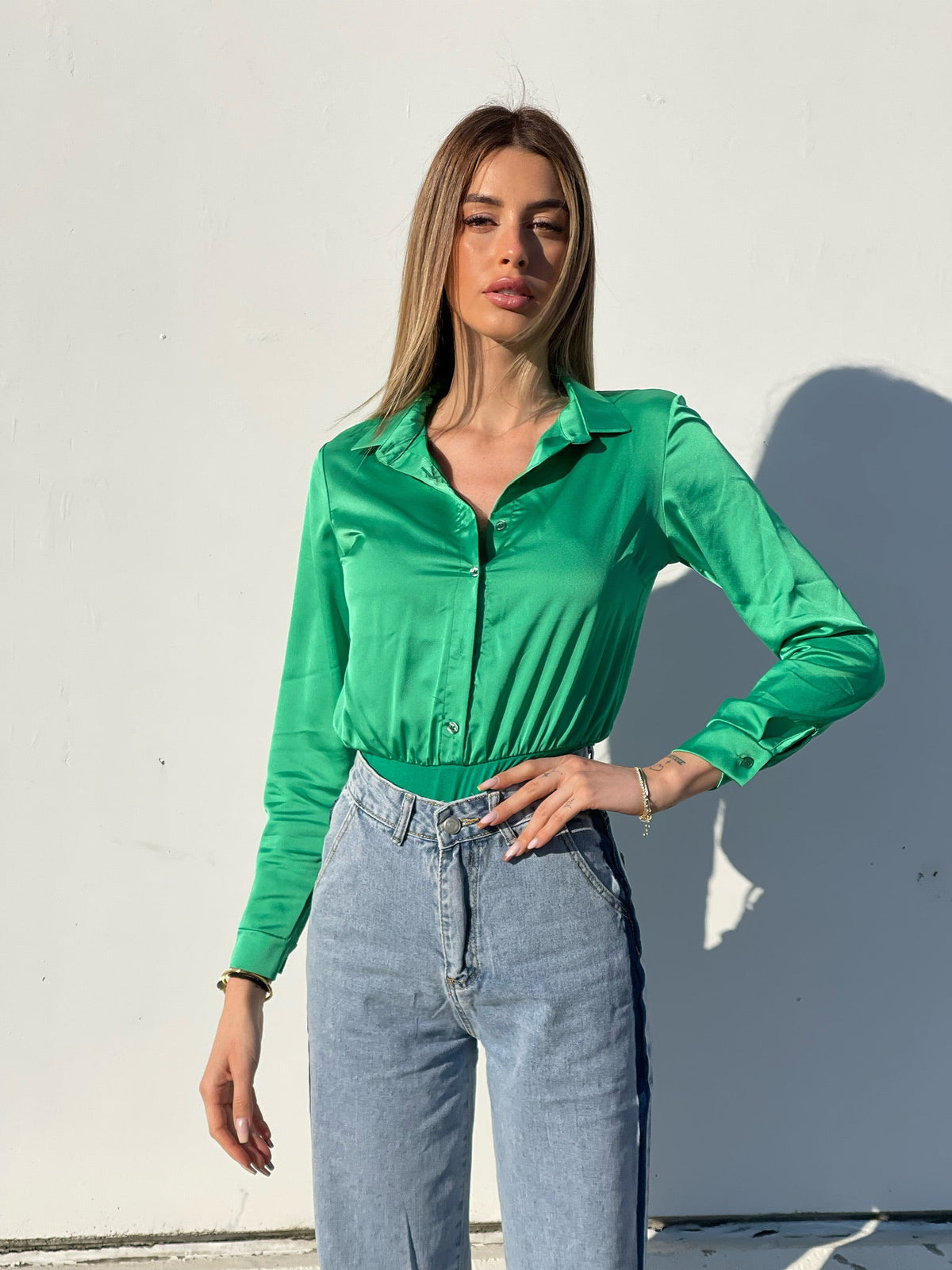 Body camicia verde smeraldo