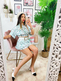 Completo Short e Giacca base Verdeacqua a fiori