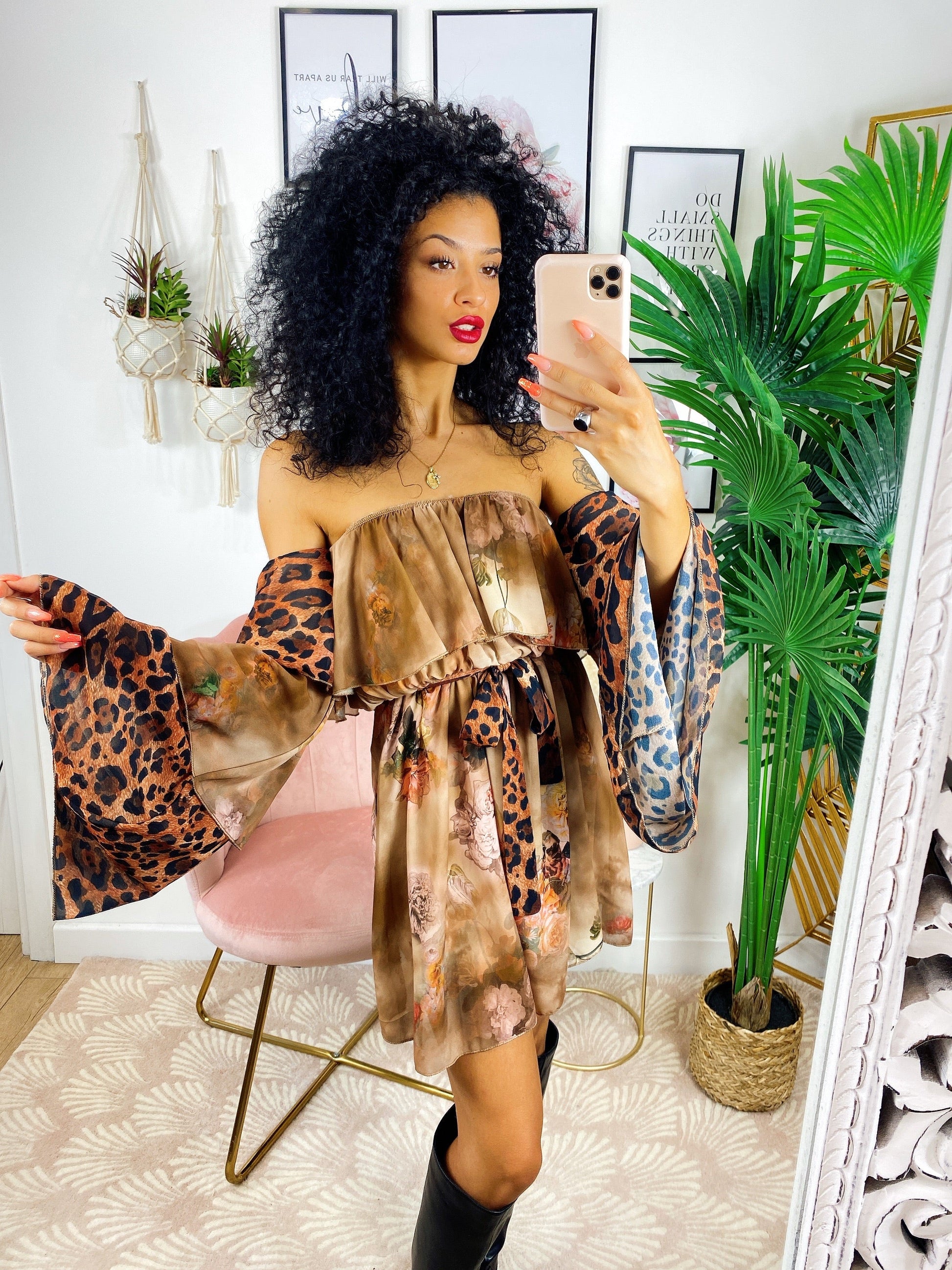Abito a kimono maculato beige