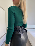 Top verde bottiglia costine con lacci