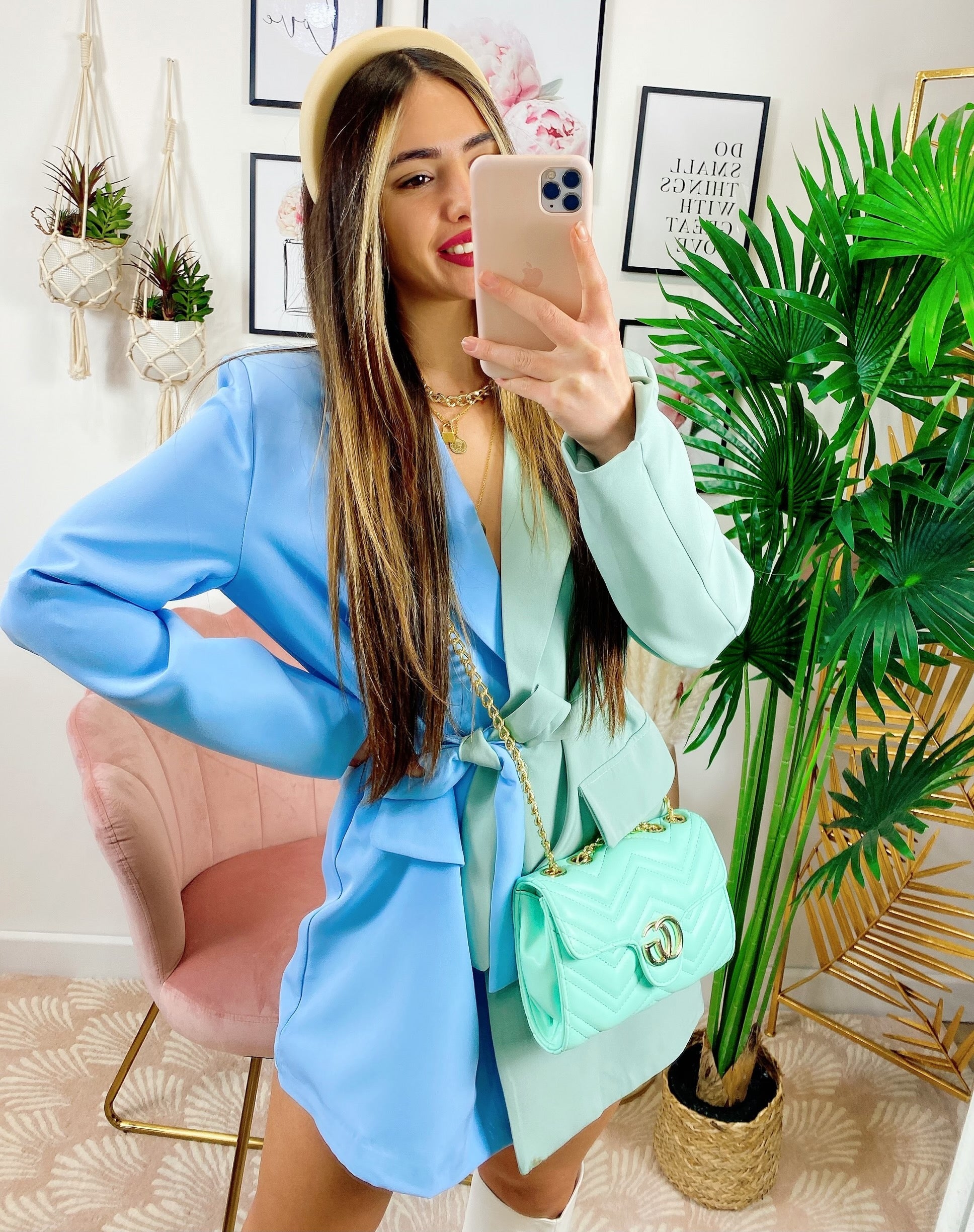 Abito Blazer Verde/Celeste