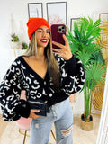 Cardigan maculato Nero con gioiello