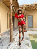 Bikini a fascia con maniche Rosso