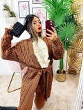 Cardigan Camel con trecce e cintura