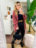 Cardigan manica lunga con perle peonia