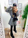 Cardigan Pied de poule con frange e cinta