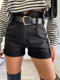 Short nero in panno con cintura