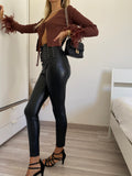 Pantalone in ecopelle con strass