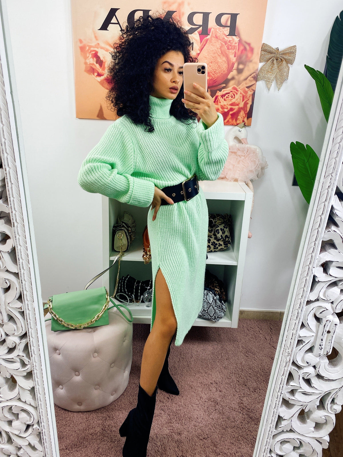 Abito midi in maglia menta