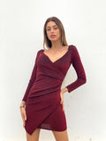 Abito glitter bordeaux scollo a cuore