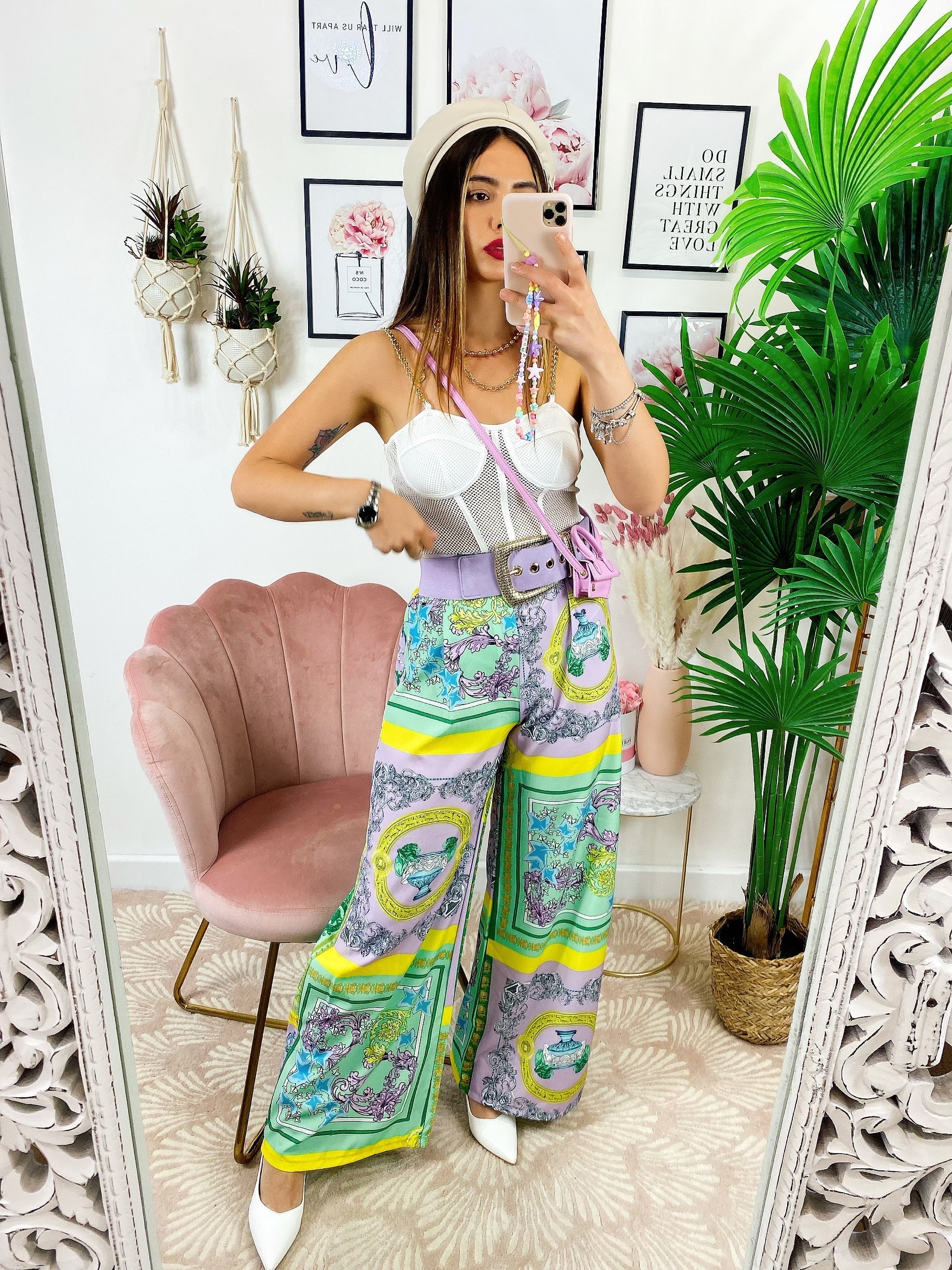 Pantalone a zampa stampa etnica Base verde