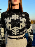 Maglione fiocco di neve nero e argento