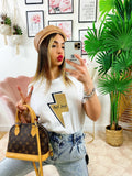 T-shirt con fulmine glitter