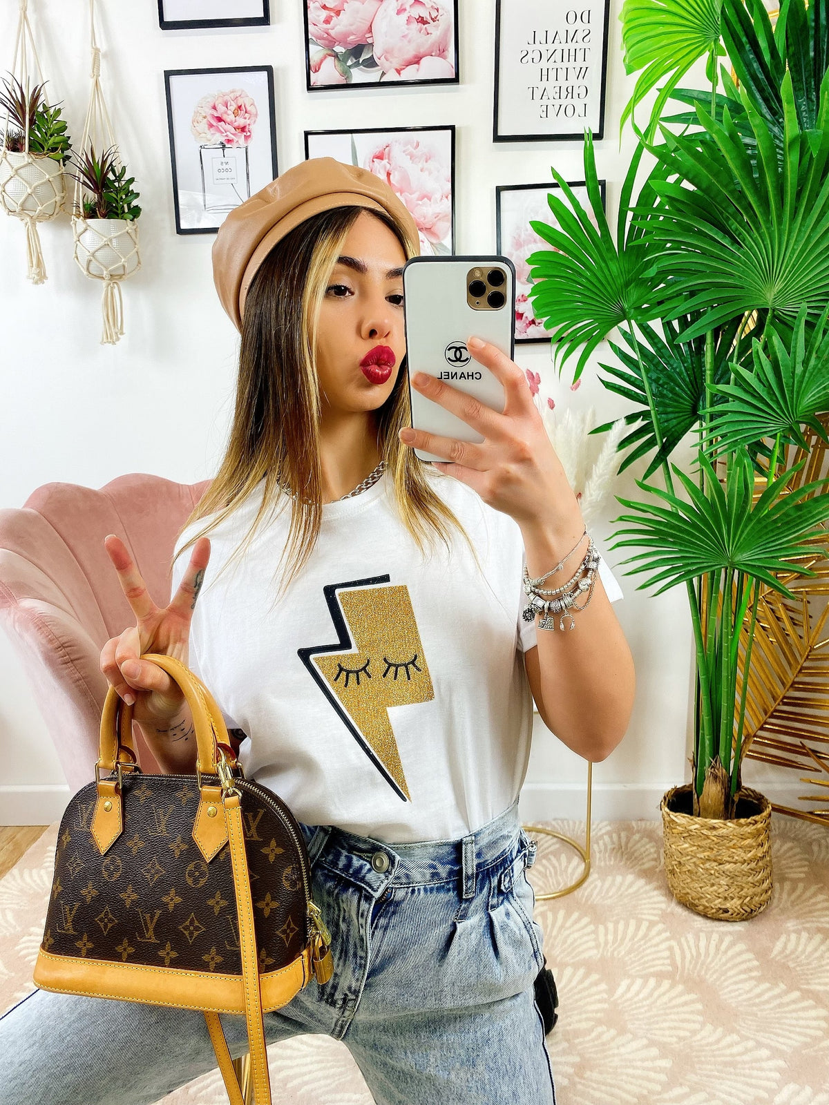 T-shirt con fulmine glitter