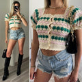 Top macramè rosa verde