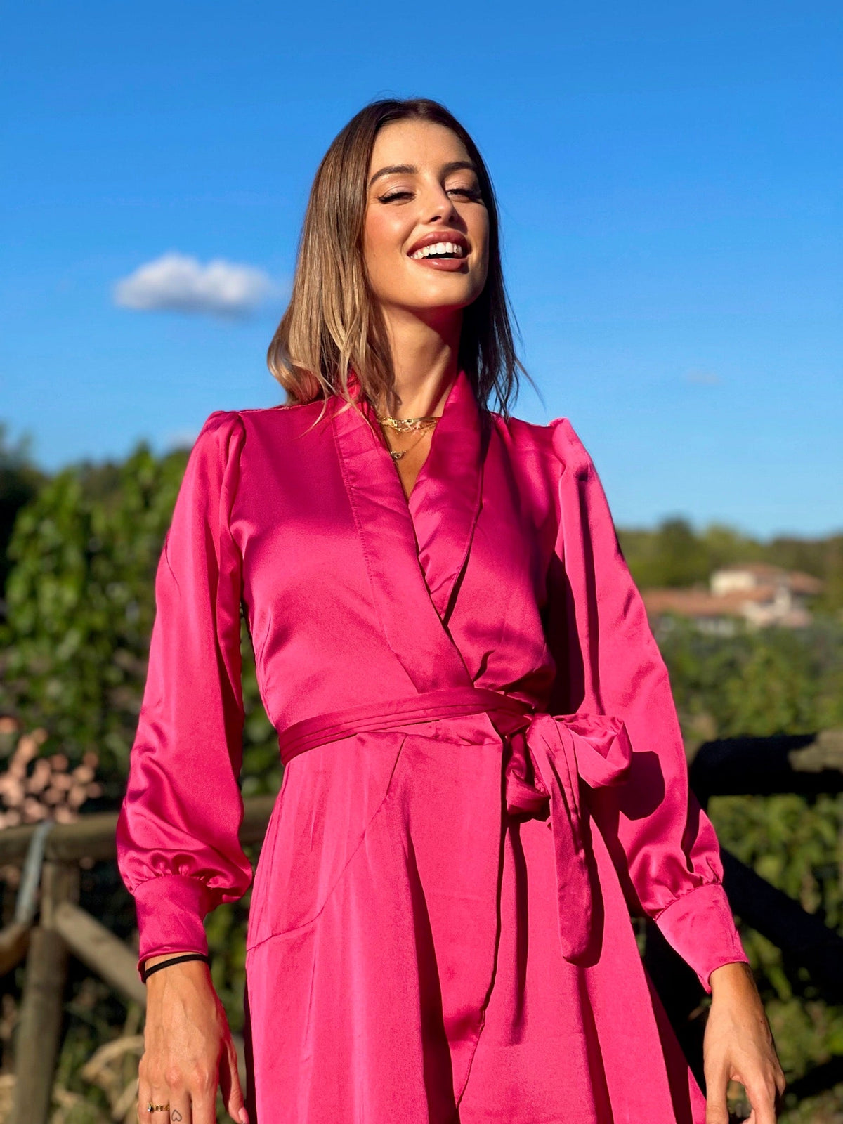 Abito in raso fuxia