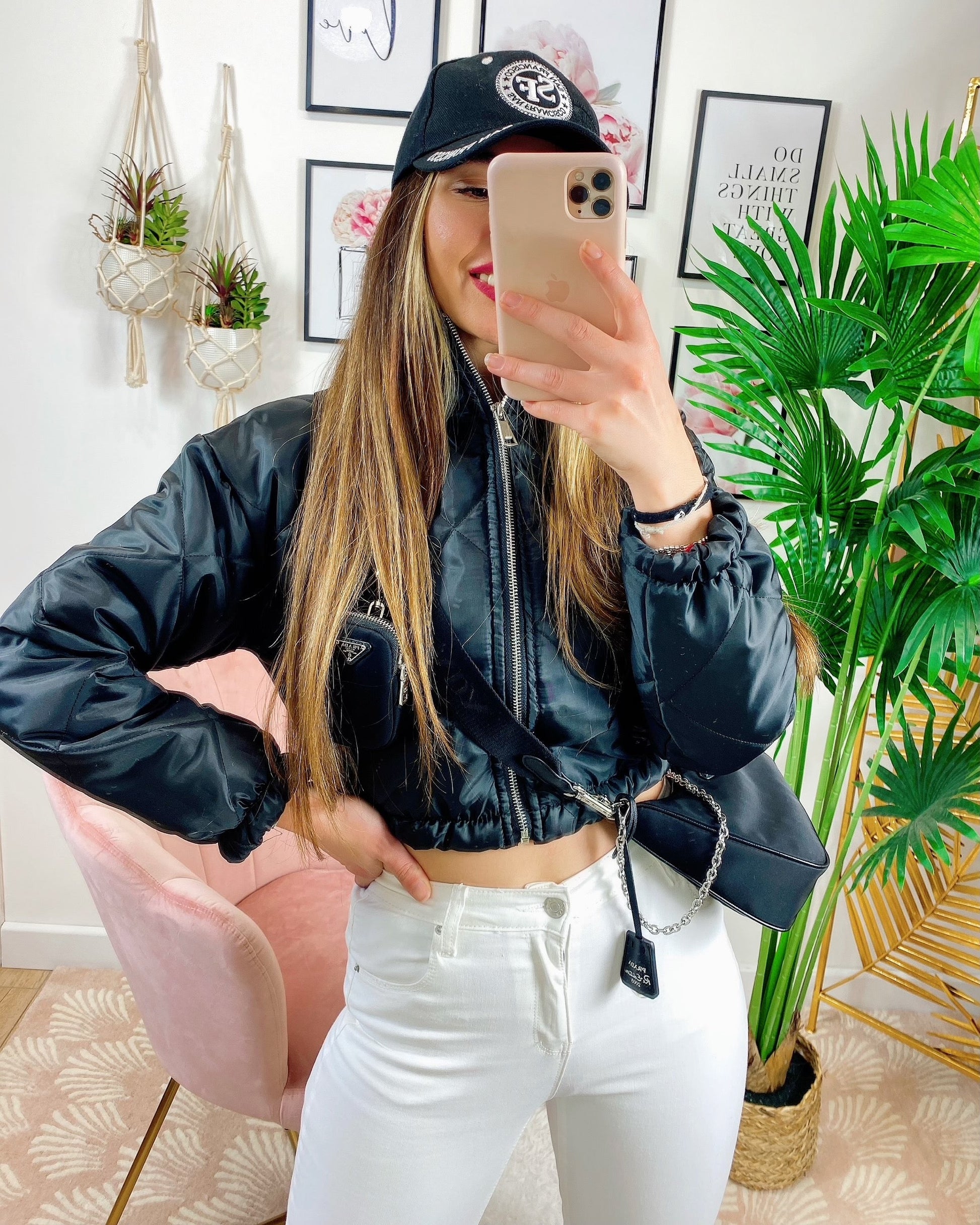 Bomber crop a rombi Nero