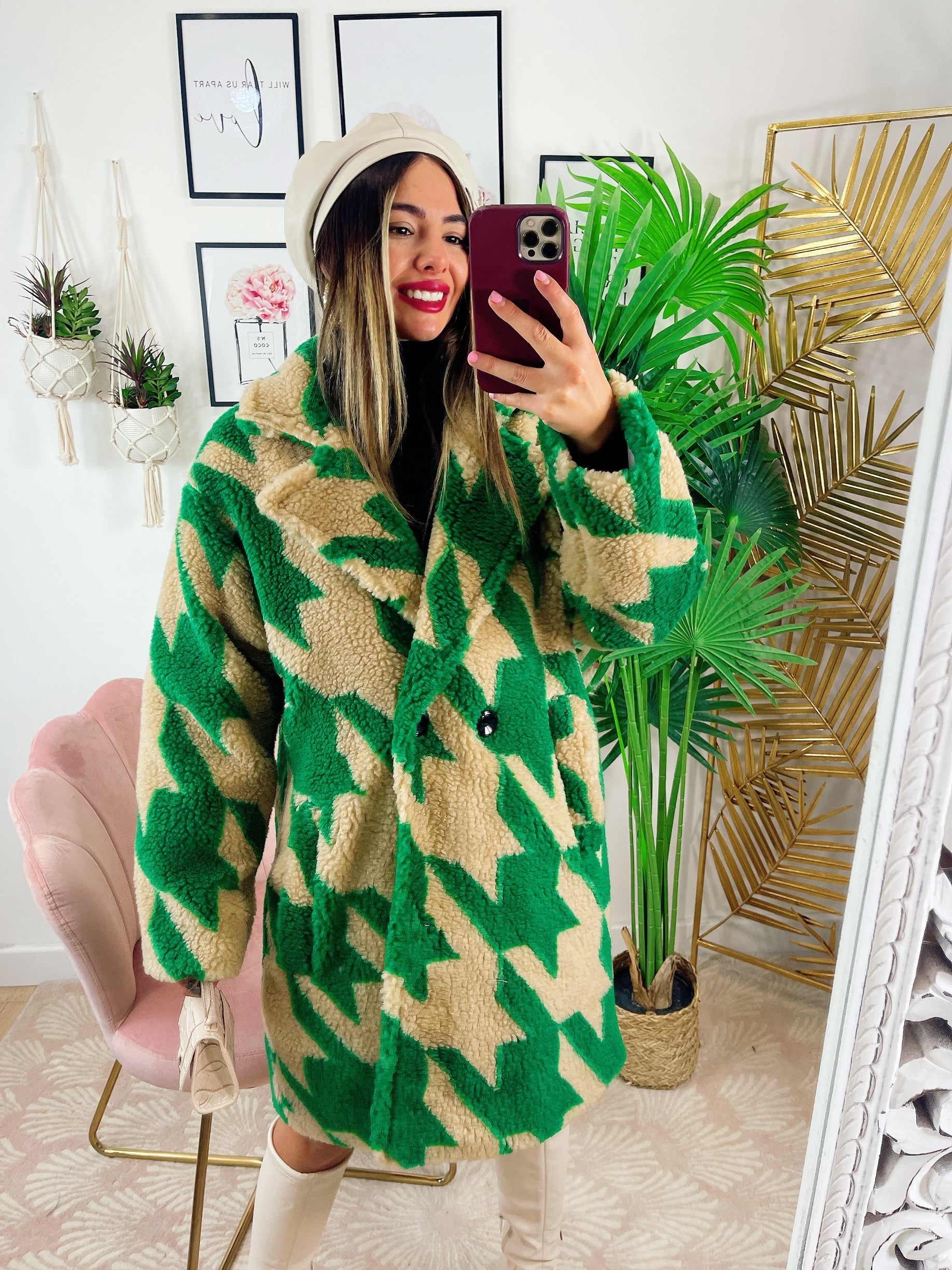 Cappotto pied de poule dettaglio verde