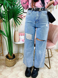 Jeans boyfriend zampa larga con maxi spacchi