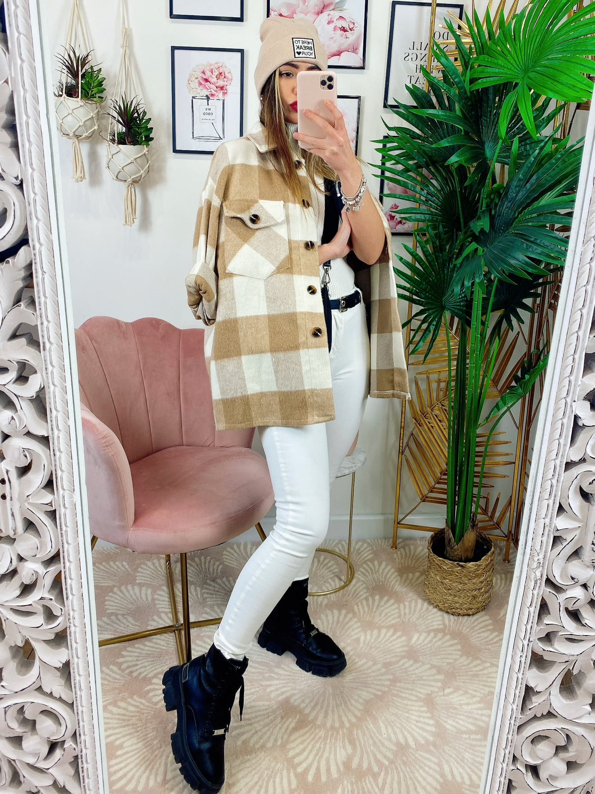Giacca a quadri Beige con tasche