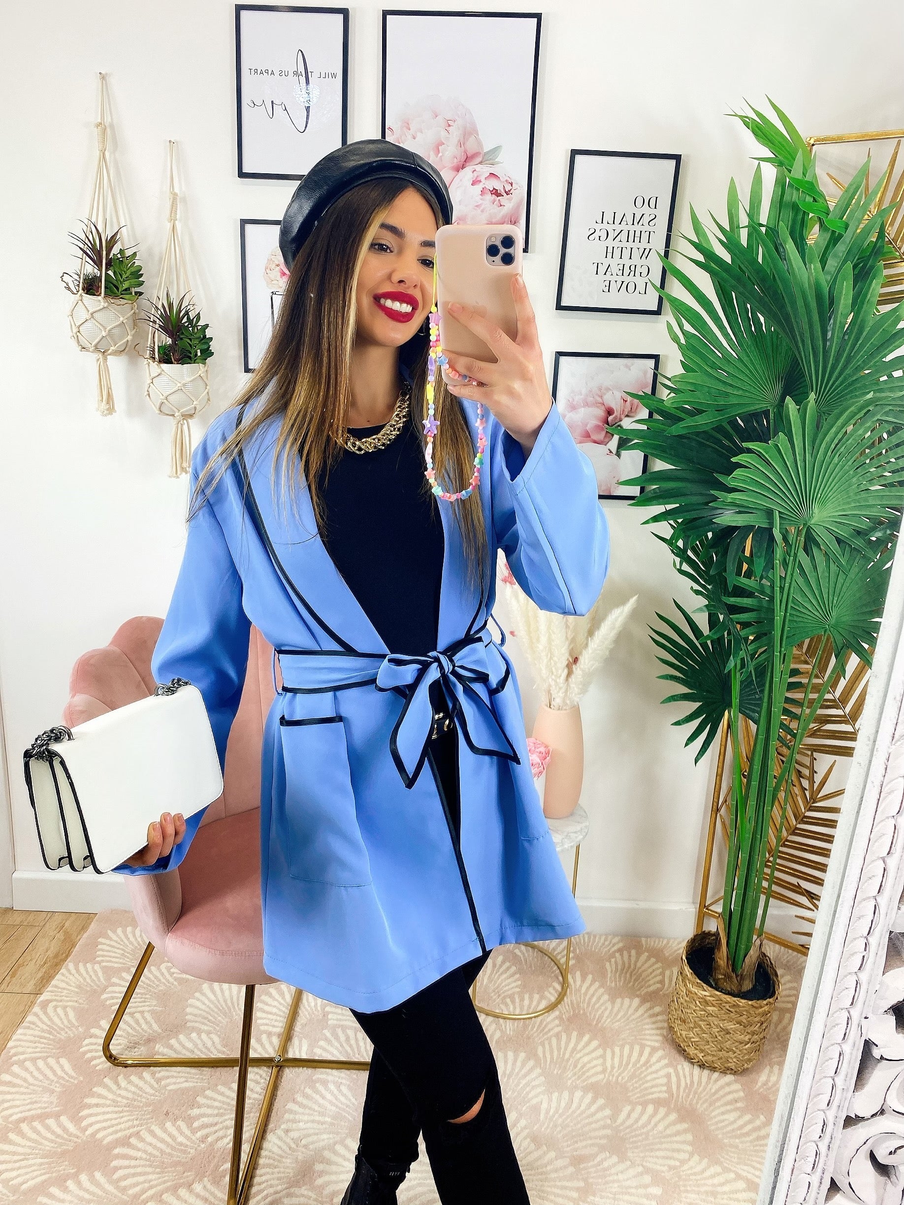Giacca con cintura celeste