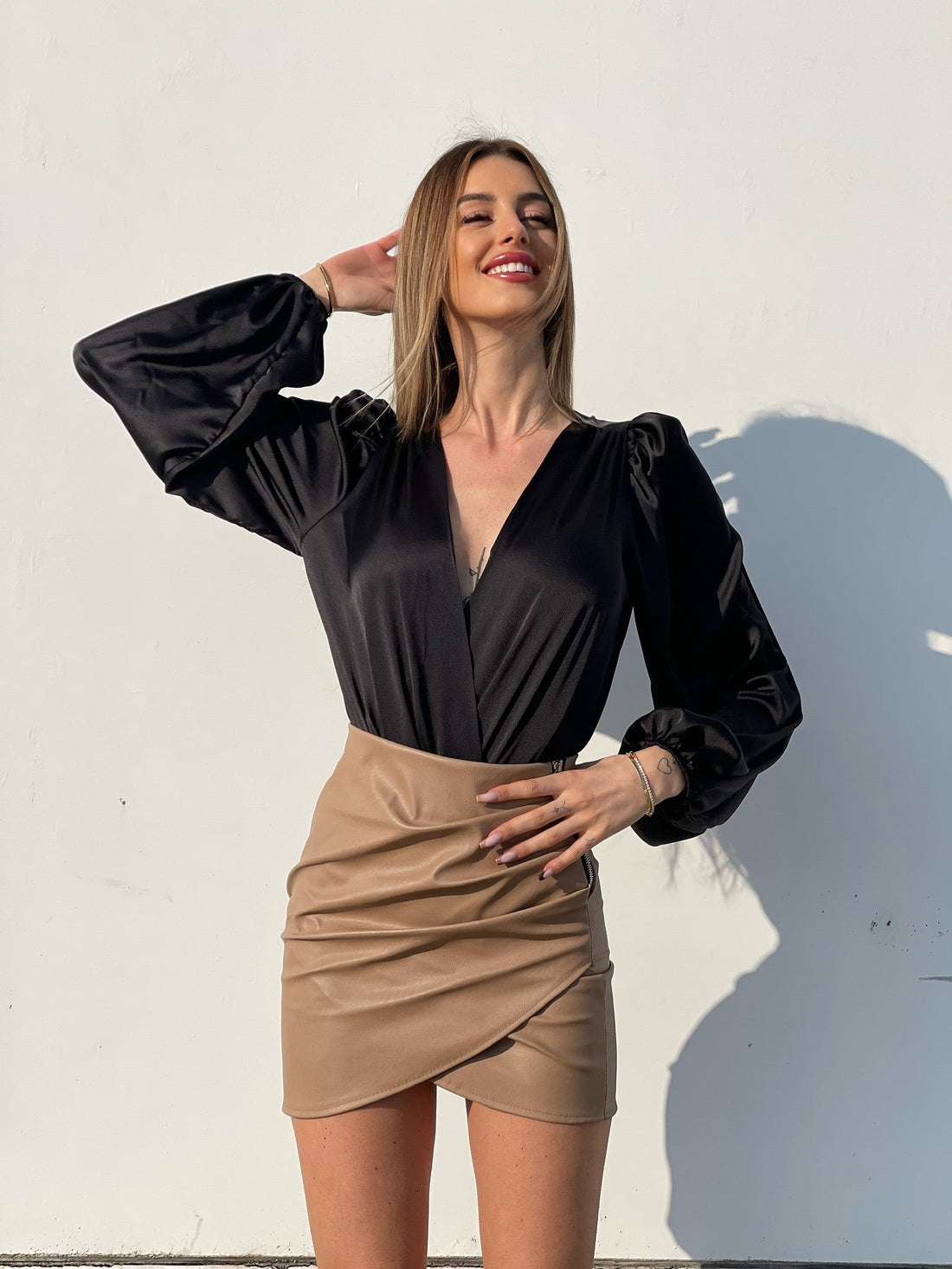 Gonna in ecopelle con zip laterale nude