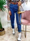 Jeans boyfriend con cintura compresa brown