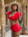 Bikini a fascia con maniche Rosso