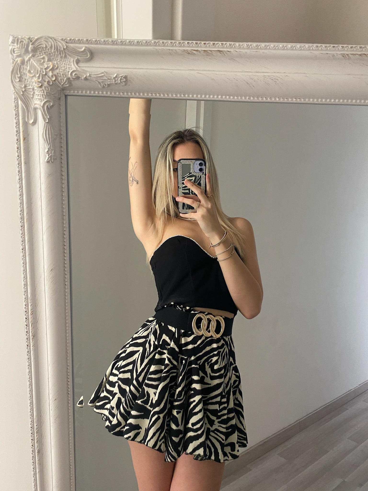 Gonna a ruota animalier bianca e nera