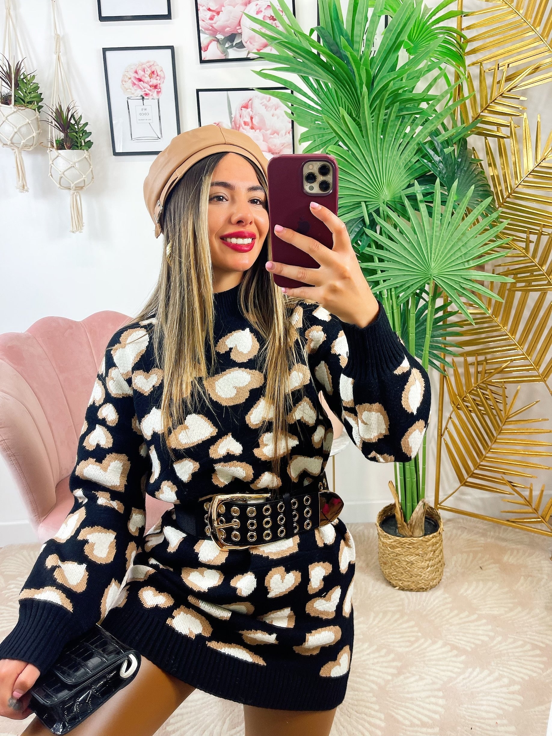 Maxi maglione morbidissimo con cuori Nero