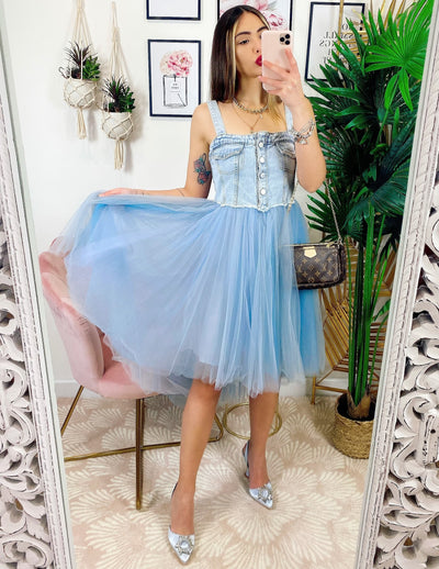 Abito in Tulle con dettagli in  jeans